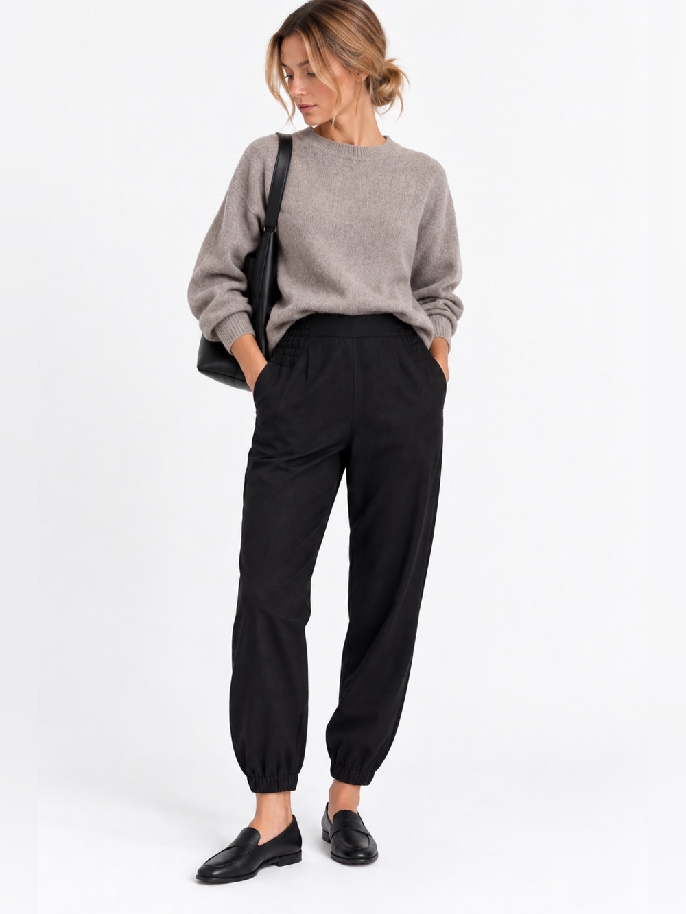 COS Wool Cashmere Blend Tapered Jogger Trousers Pants Black EU 36